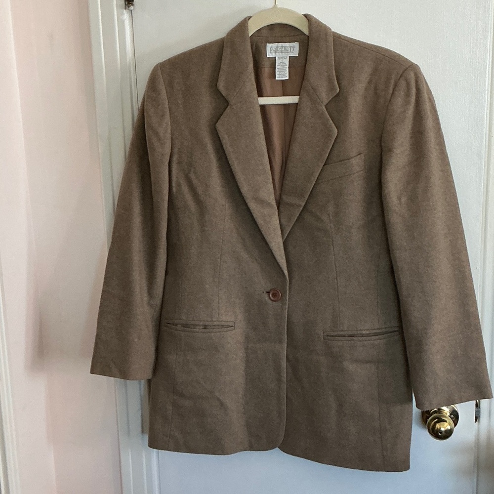 Lands' End Classic Professional Taupe Single Wool Cashmere Blend Button Blazer 6